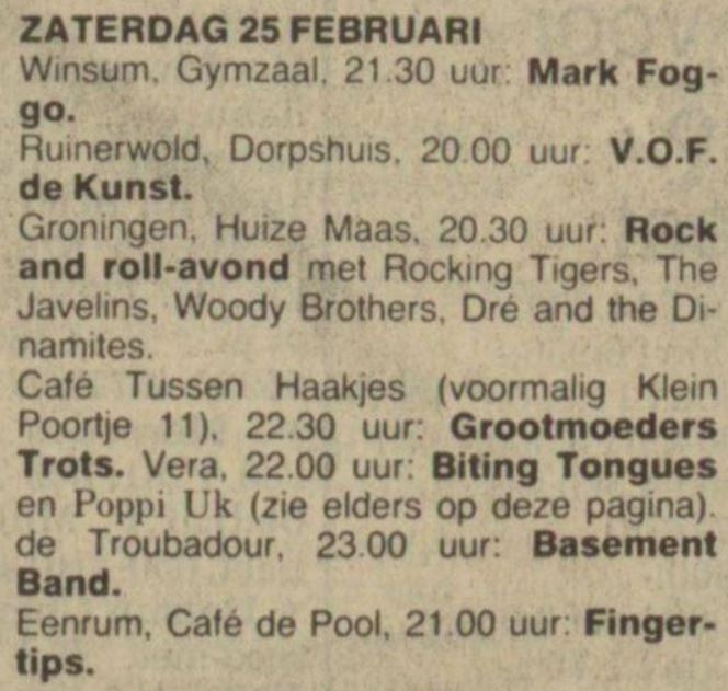 Biting Tongues / Poppi UK, Vera, Groningen, 1984