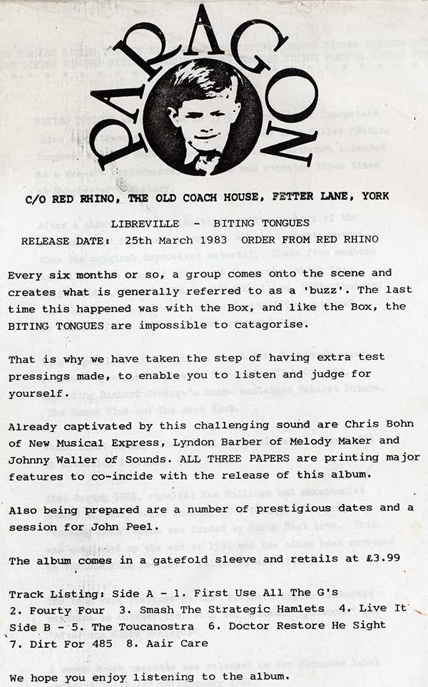 Biting Tongues - Libreville - UK Promo LP - Press Release